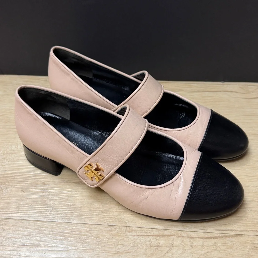 Tory Burch 'Cap-Toe' Tan Mary Jane Heeled Ballet Pump
